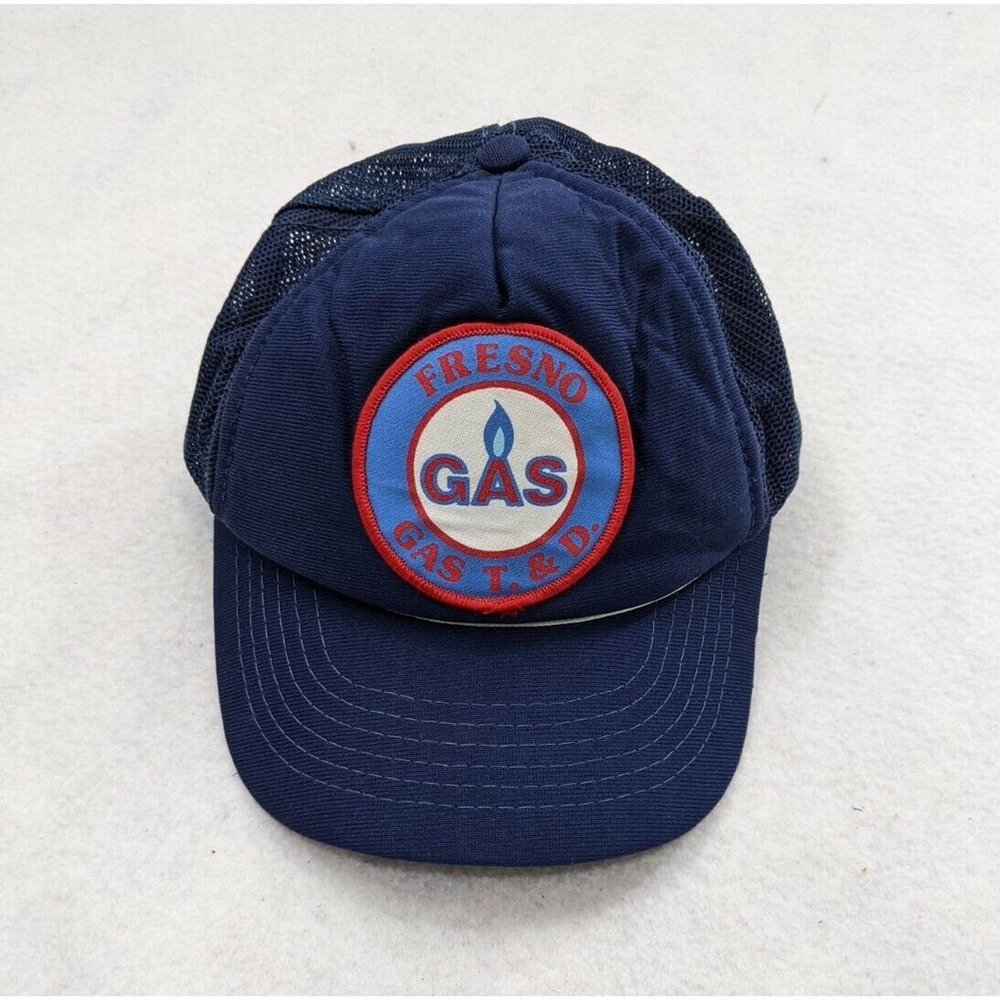 Fresno Gas T. & D. Vintage Snapback Trucker Hat Mesh Adjustable Blue California